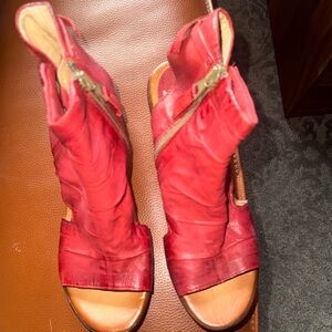 Miz Mooz Red Leather Wedge Sandals.